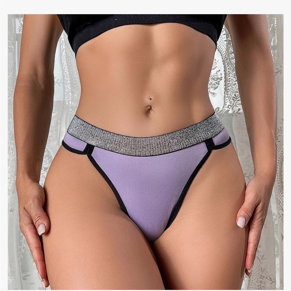 Lot of 5 color block thong with glittered seam - Picture 1 of 7